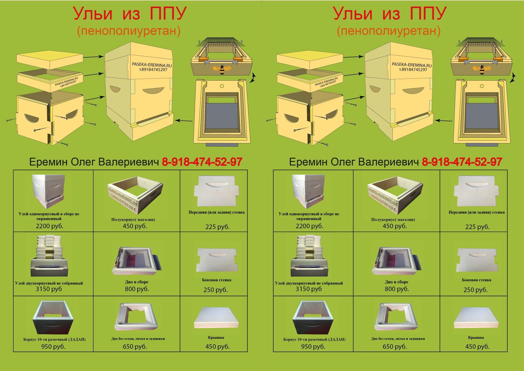 Размеры ППУ ульев Нижегородец