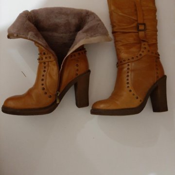 Сапоги, кожа, натуральный мех