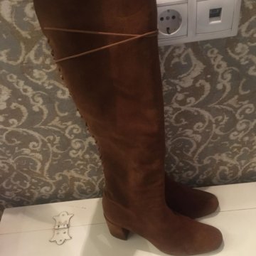 Сапоги замшевые рыжие высокие