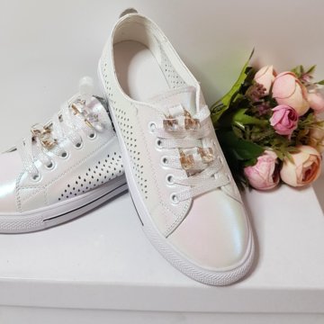 Кеды нат кожа перламутр новые