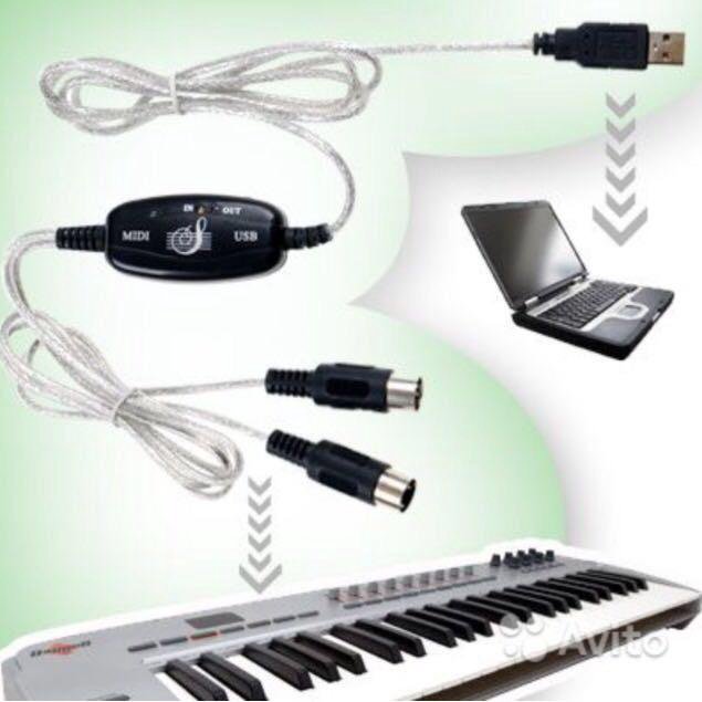 Кабель Midi на USB Converter PC Keyb Win Mac Новый