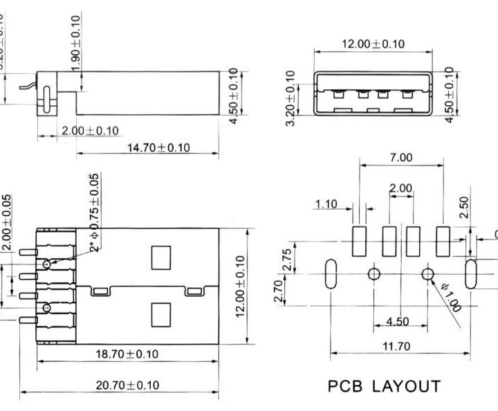 USB 2.0 4PIN штекер SMT разъем