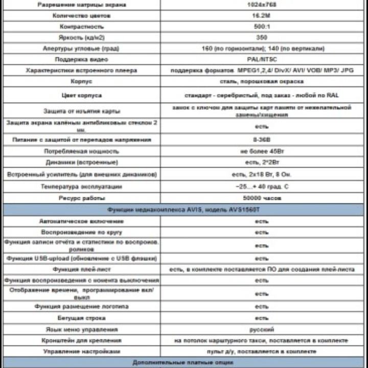 Медиакомплекс для транспорта AVS1560T серии avis