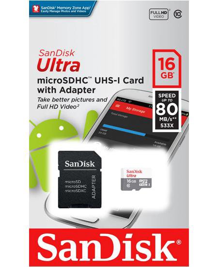 Карта памяти 16GB SanDisk Ultra microsdhc Class 10