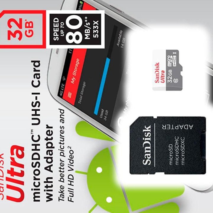 КАРТА ПАМЯТИ 32GB MICROSDHC SANDISK CLASS 10