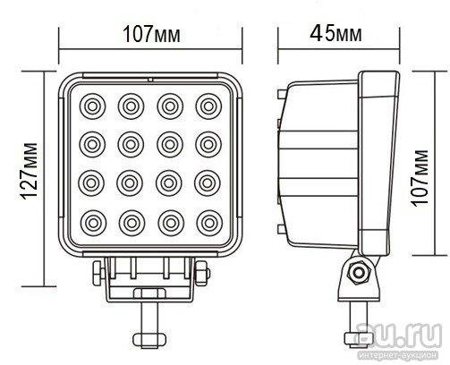 Светодиодная противотуманная фара 48W 16 LED 45мм