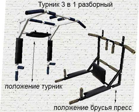 Стальной ТУРНИК 3в1 на стену