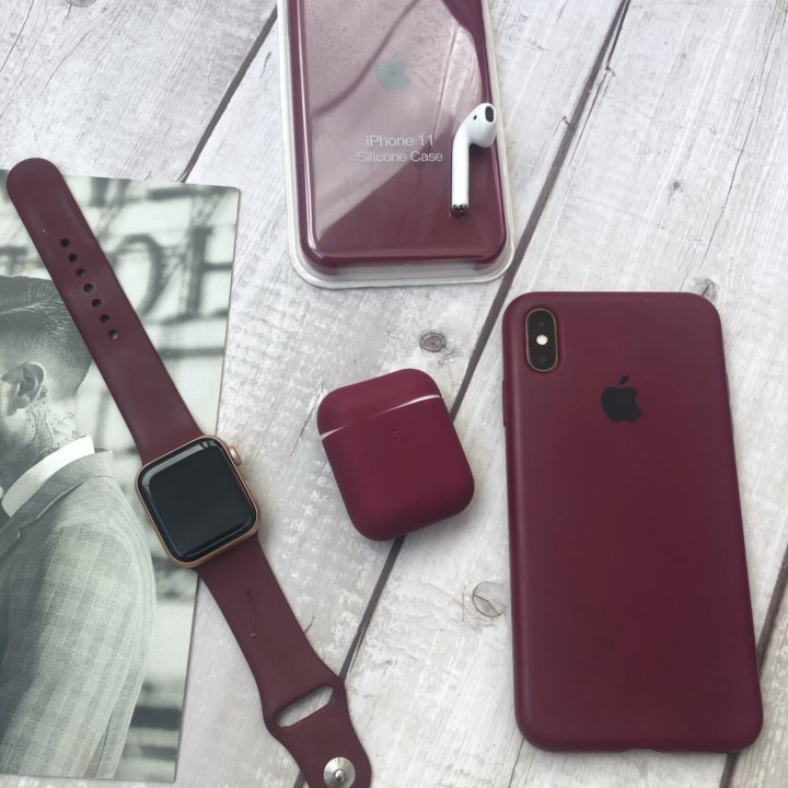 Чехол/ремешок на iPhone / Apple Watch цвет марсала