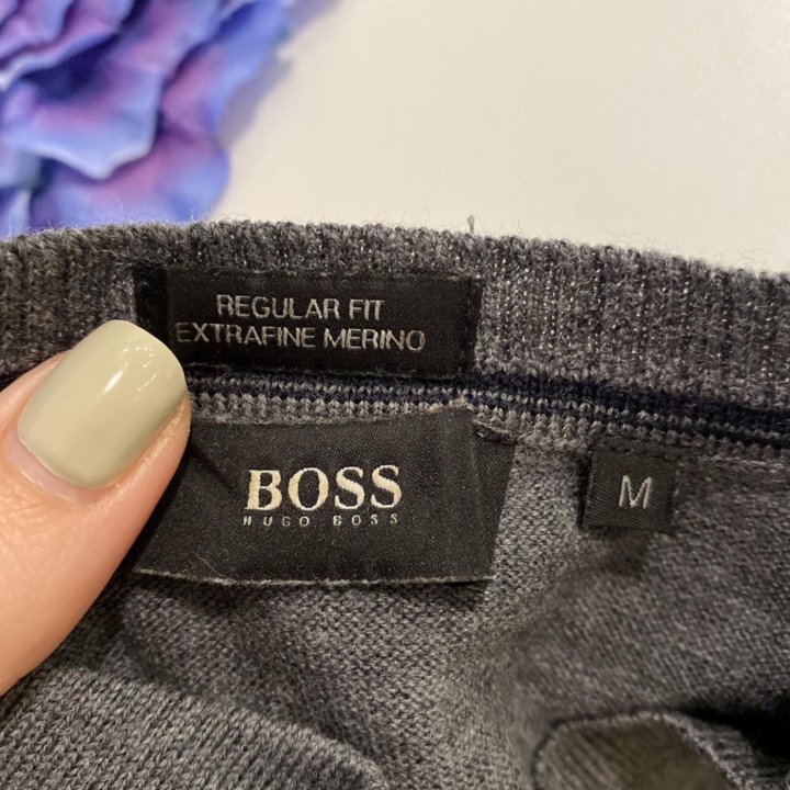 Серый джемпер Hugo Boss шерсть 100%