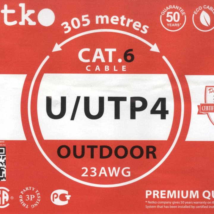 Кабель Netko U/UTP4 outdoor 23AWG CAT6 0.55 mm