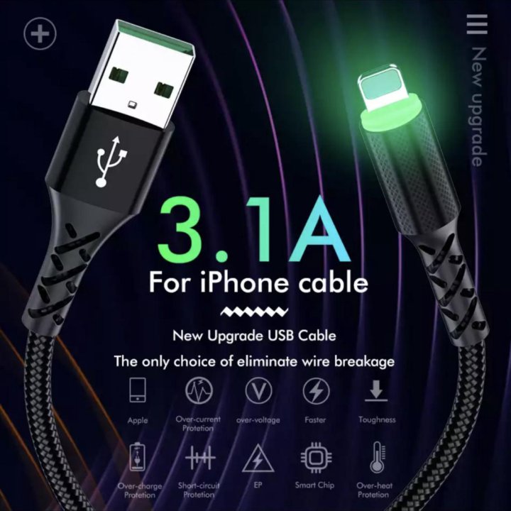 ROCK 3.1A светодиодный usb кабель для IPhone