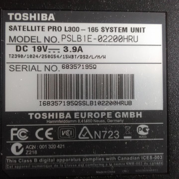 ноутбук Toshiba SATELLITE PRO L300-165