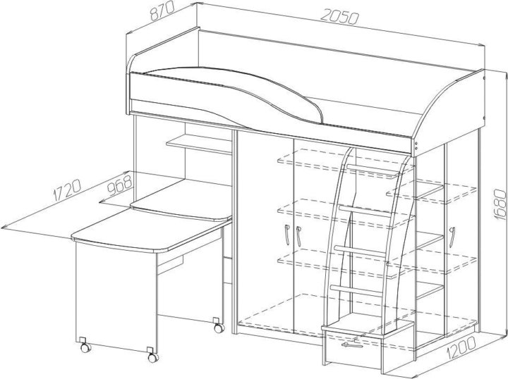 Как собрать кровать чердак со столом и шкафом