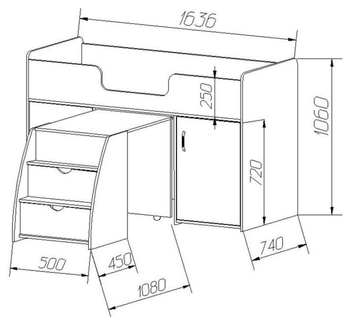 кровать чердак со столом и шкафом чертежи