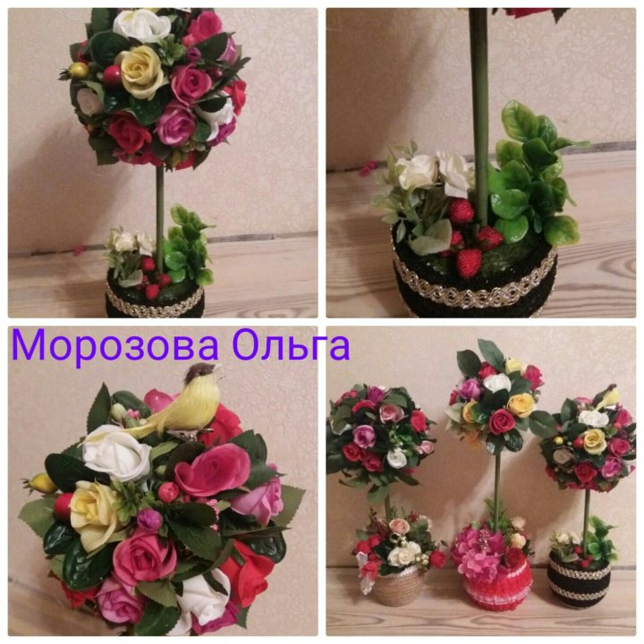 Топиарий дерево №2 шар из цветов Розы в горшке, купить в Украине