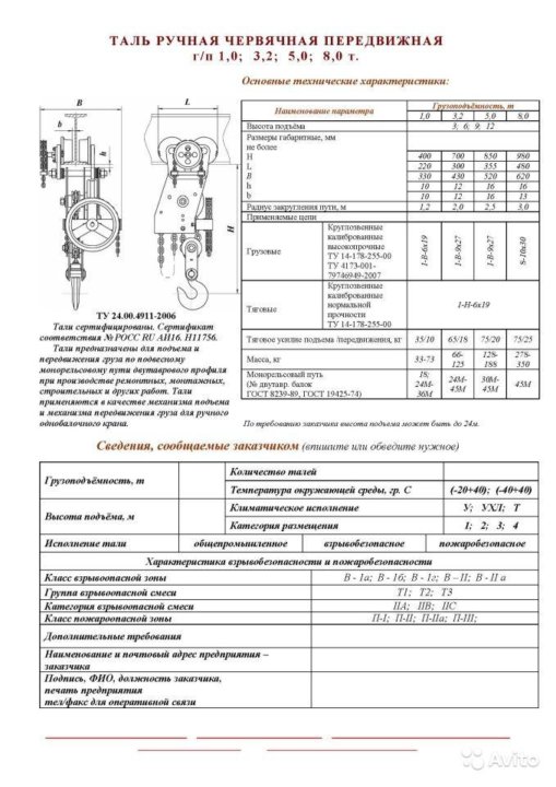 Паспорт на электротельфер образец