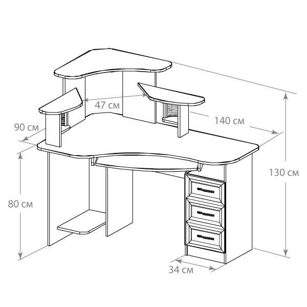 Угловой стол для школьника чертеж