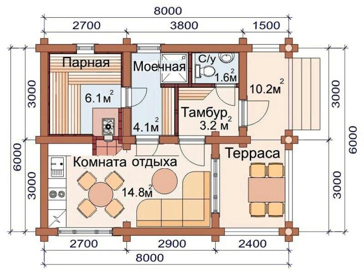 Баня с комнатой отдыха 6 на 8