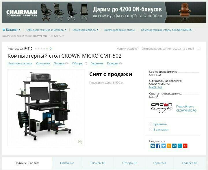 Компьютерный стол crown cmt