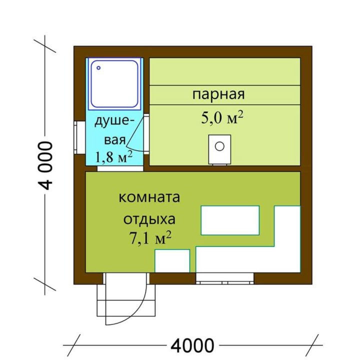 Планировка бани 4х4 мойка и парилка комната отдыха