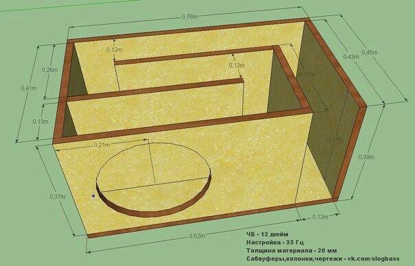 Короб для сабвуфера сони xplod 1300w чертеж