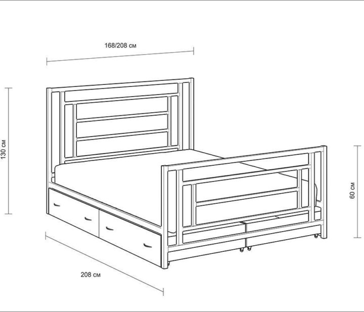 Чертеж металлической кровати 180х200