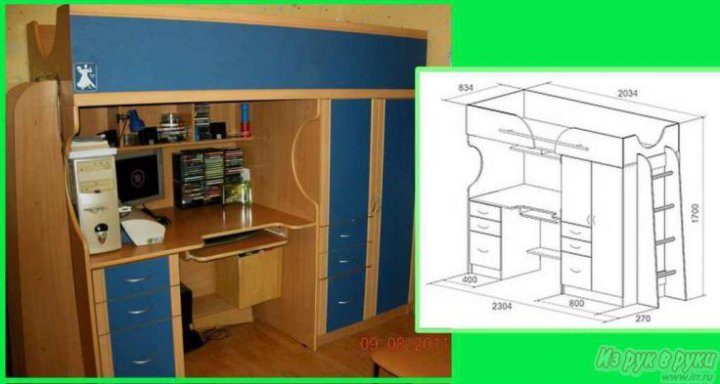 Кровать чердак со столом и шкафом сборка