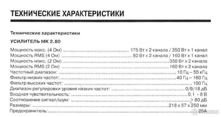 технические характеристики усилителя