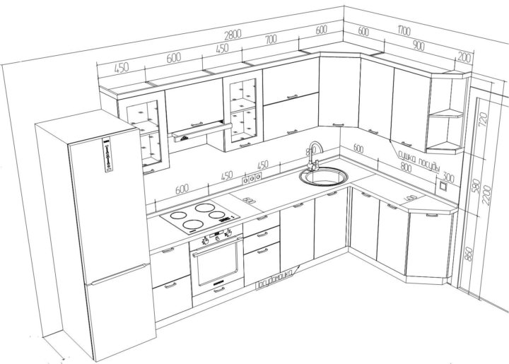 Как нарисовать проект угловой кухни самостоятельно