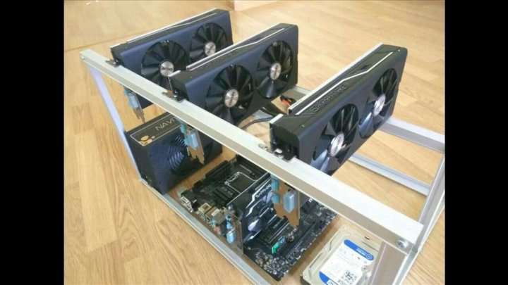 современная ферма из нескольких видеокарт с системой охлаждения