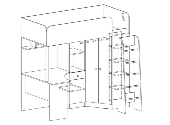 Кровать чердак со столом и шкафом для одежды схема сборки