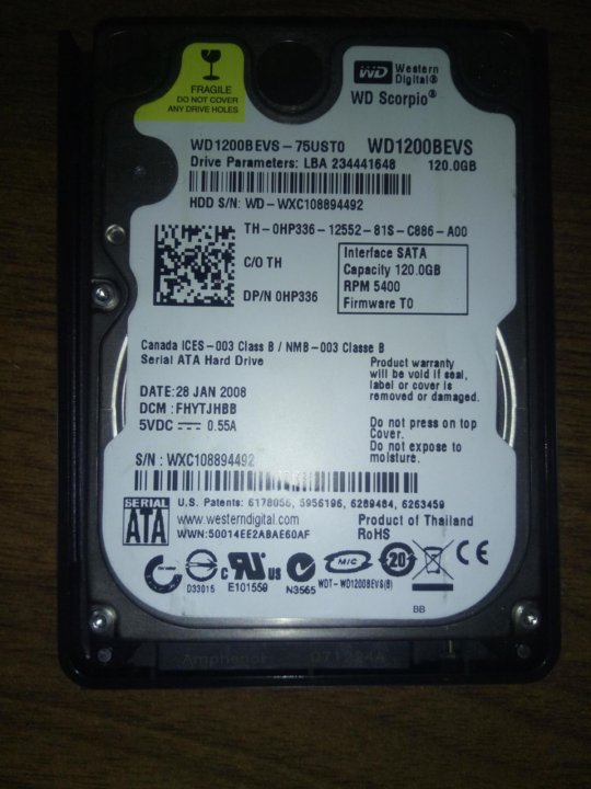 WD Scorpio, 120GB, 2.5, 5400 RPM.