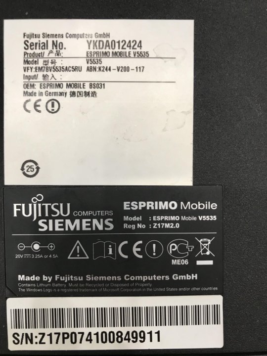 Fujitsu siemens esprimo mobile v5535. Ноутбук Fujitsu-Siemens Esprimo mobile v5535.