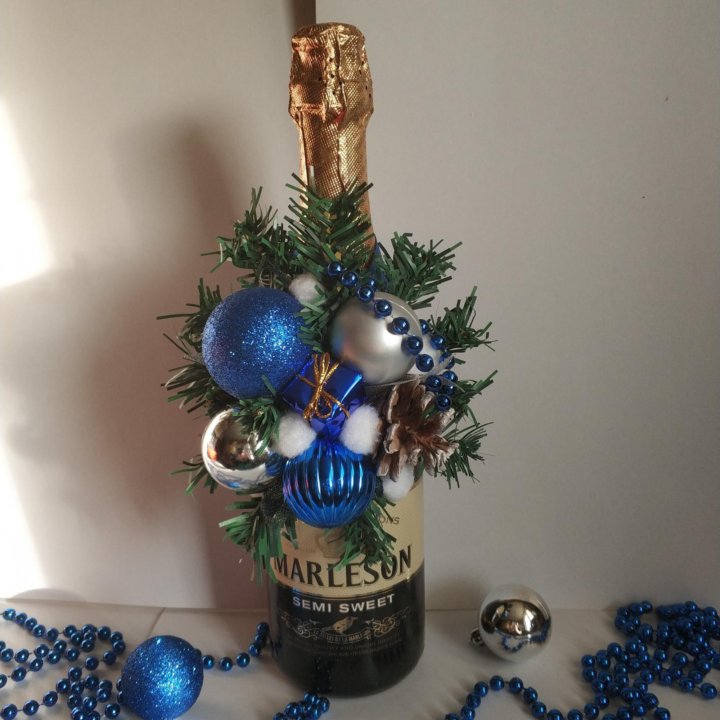 новогоднее украшение на бутылку шампанского фото | Дзен
