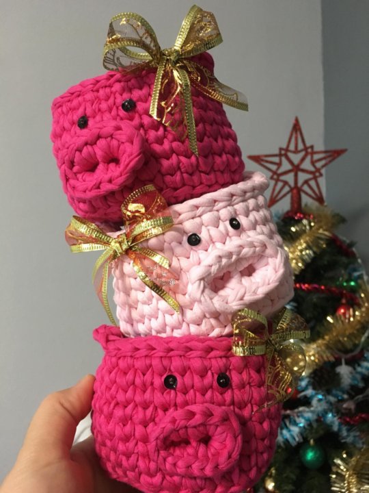 Новогодние Вязаные Корзинки Новогодние Вязаные Корзинки
