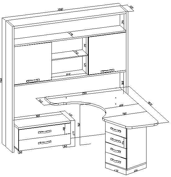 Компьютерный стол с вырезом чертеж