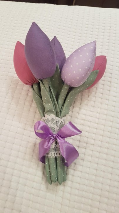Декоративные цветы, букет тюльпанов из ткани ручной работы в стиле 