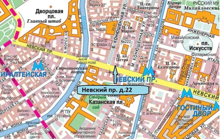 Карта невского пр. Карта Невского проспекта с отелями.