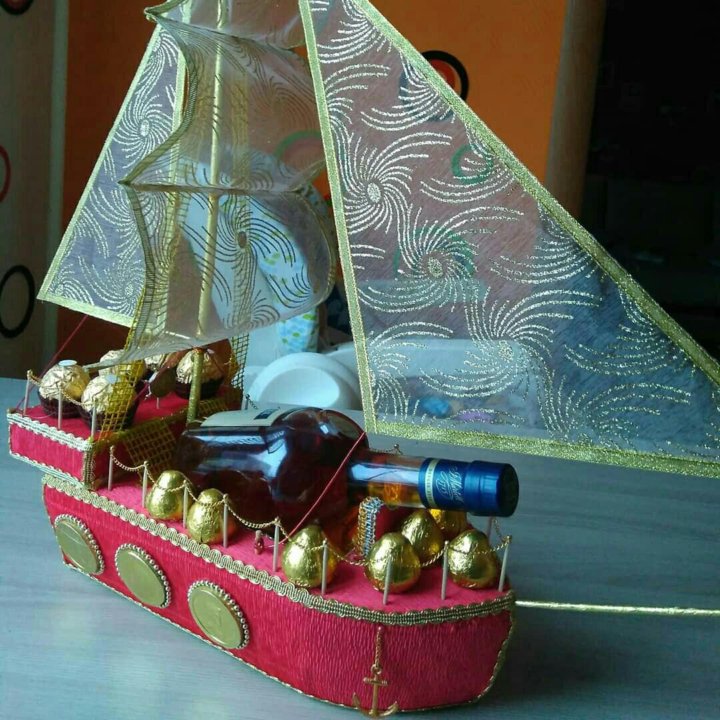 DIY⛵Подарок мужчине⛵КОРАБЛЬ С КОНЬЯКОМ И КОФЕ⛵Корабль из конфет своими руками⛵Анна Кохан