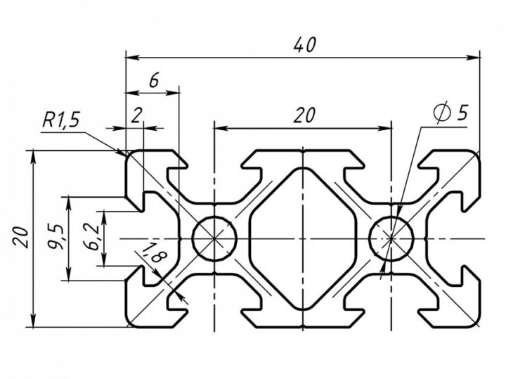 На 40 чертеж. Конструкционный профиль Размеры 20 40. Профиль 20х20 чертеж. Станочный профиль 20х20 чертеж. Профиль станочный алюминиевый чертеж.