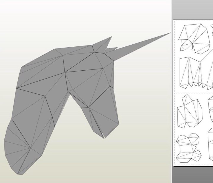 Голова единорога паперкрафт схема