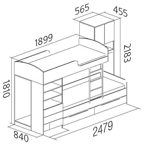 Схема сборки детской двухъярусной кровати с ящиками