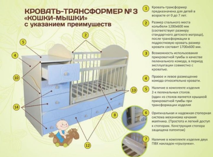 Кровать и пеленальный столик для новорожденных