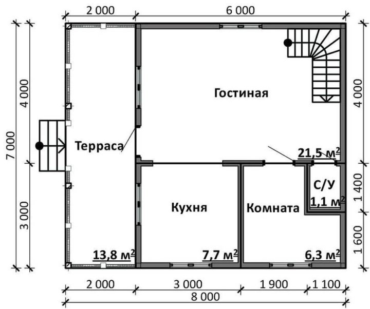 Планировка дома с размерами комнат