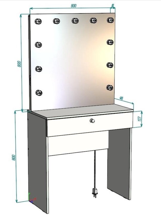 Размеры туалетного столика с зеркалом и подсветкой