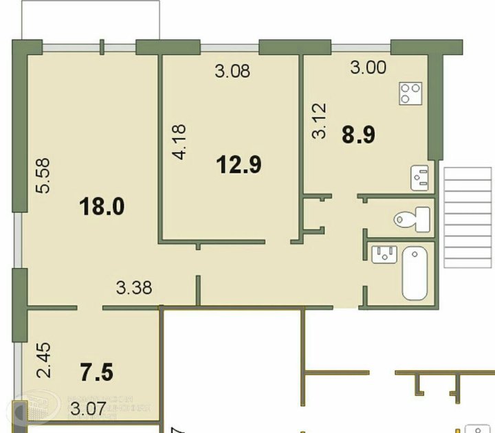 Планировка квартиры мурманск Квартира, 3 комнаты, 58 м² - купить в Мурманске, цена 3 100 000 руб., продано 16