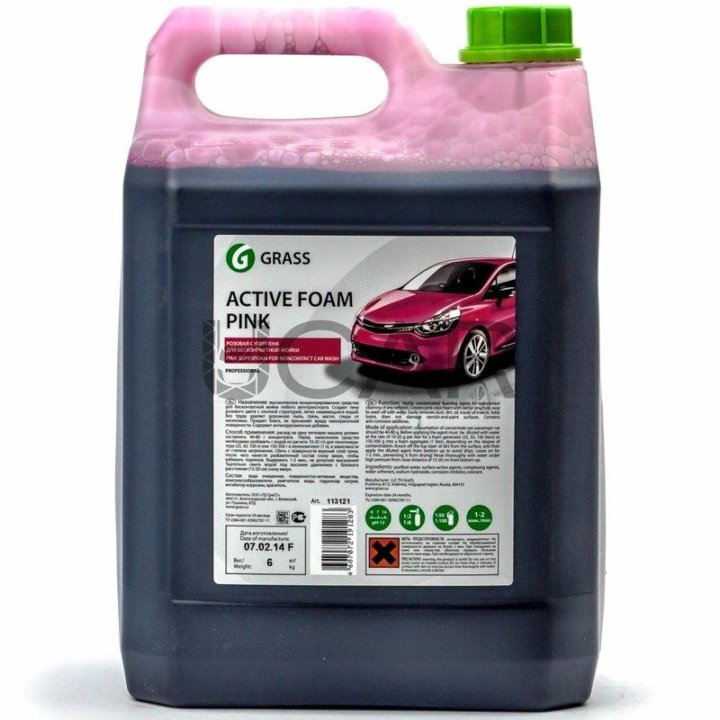 Grass автошампунь active foam pink 6 кг. Розовая активная пена. 113121 Grass. Автом 113121.