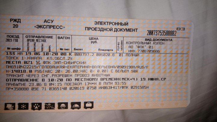 Билет на поезд купе фото