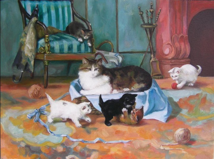 Рассказ по картине кошка с котятами. Рассматривание картины кошка с котятами Ушакова. Котик у камина картинка милая.
