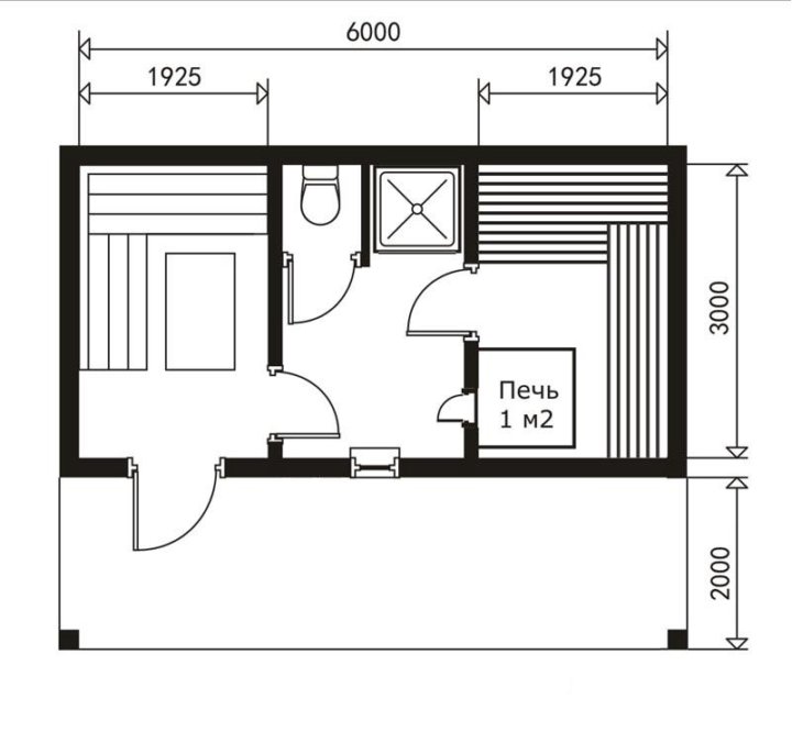 Планировка бани прямоугольной формы